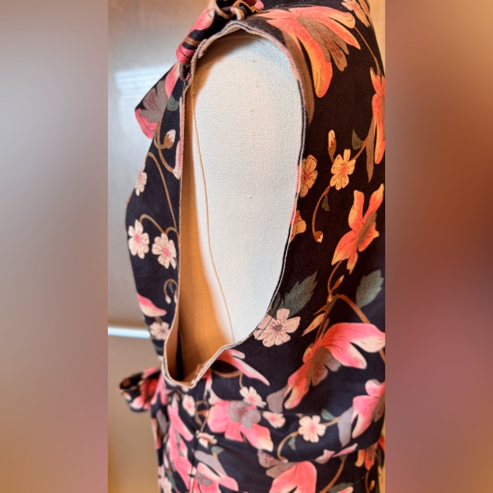 KATE & MALLORY Faux Suede Sleeveless Floral Midi Wrap Dress Pink Dark Navy Blue - Picture 10 of 16